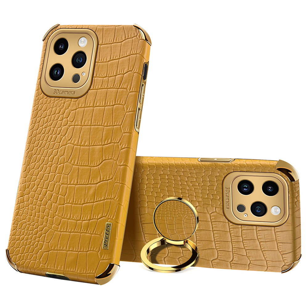 For iPhone 14 Pro 6D Electroplated Kickstand Phone Case PU Leather TPU Crocodile Texture Back Cover For iPhone 14 Pro 6D Electroplated Kickstand Phone Case PU Leather TPU Crocodile Texture Back Cover